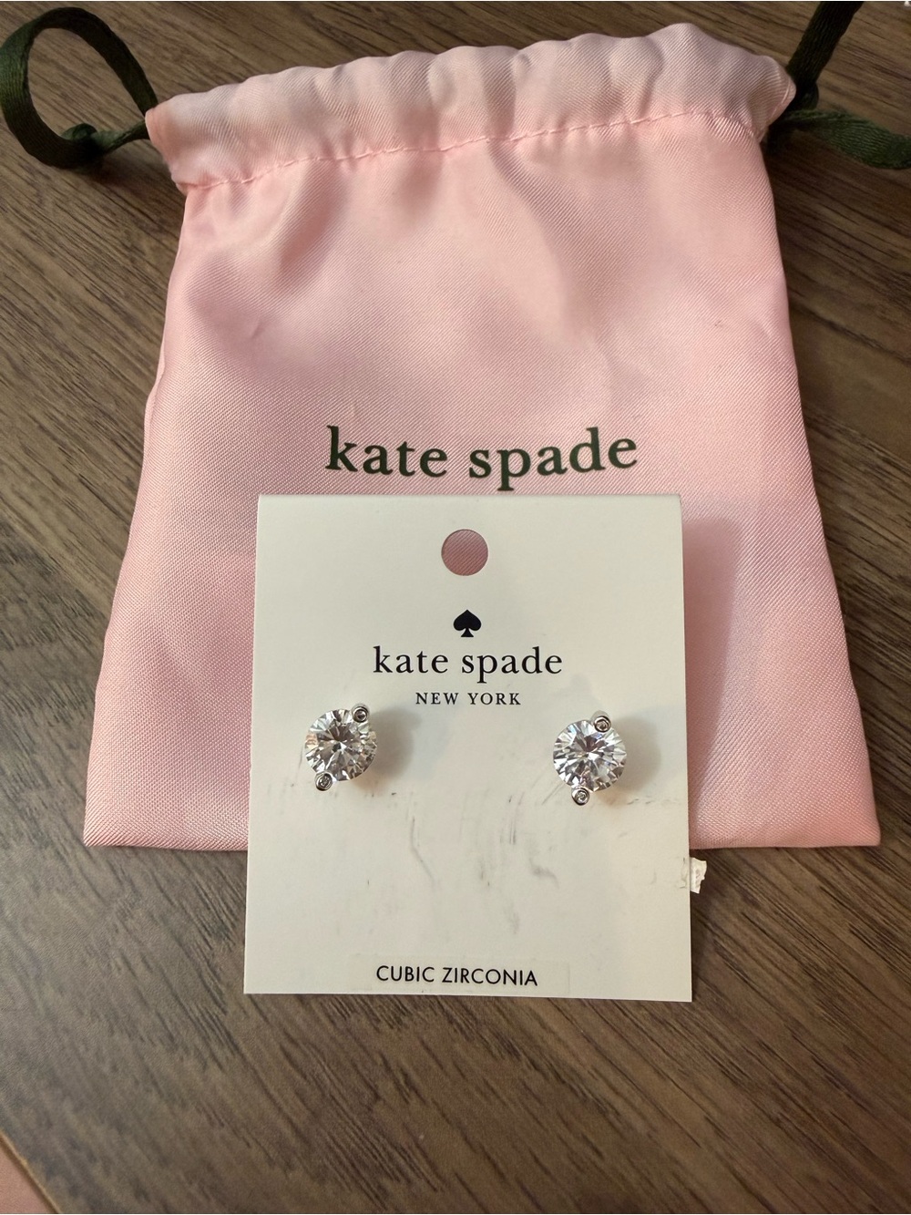 Brand new Kate Spade Kids Pink Jewelry Pouch with Cubic Zirconia Stud Earrings